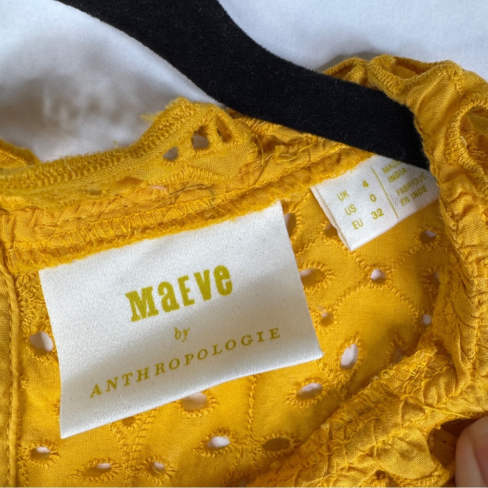 ANTHROPOLOGIE / MAEVE Tilly Eyelet Blouse - Marigold Yellow - Sz 0 - Picture 10 of 12